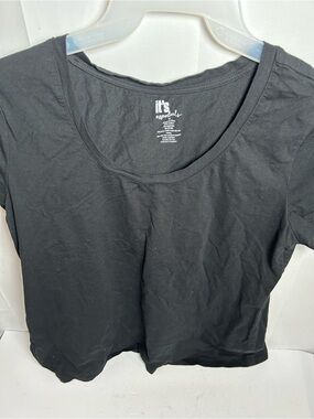 Essentials Women's Black Scoop Neck Tee with swim cover up skirt both in 1X